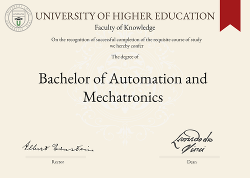 Bachelor of Automation and Mechatronics (B.A.M.) program/course/degree certificate example