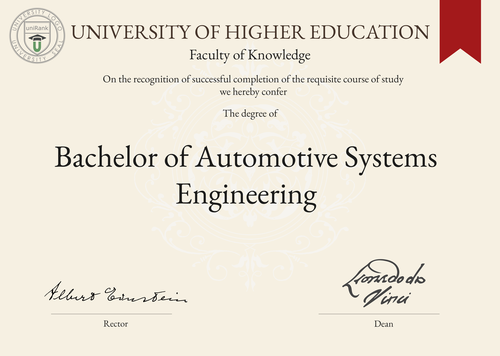 Bachelor of Automotive Systems Engineering (B.ASE) program/course/degree certificate example