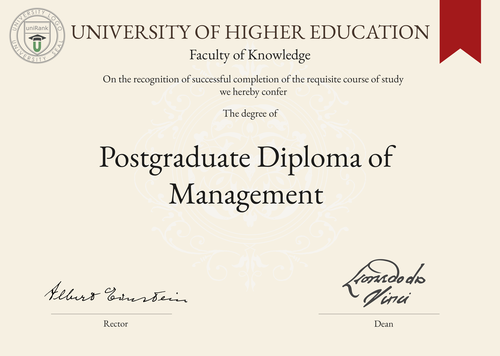 Postgraduate Diploma of Management (PGDM) program/course/degree certificate example