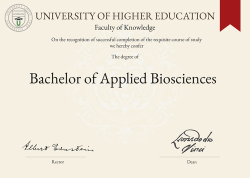 Bachelor of Applied Biosciences (B.A.B.) program/course/degree certificate example