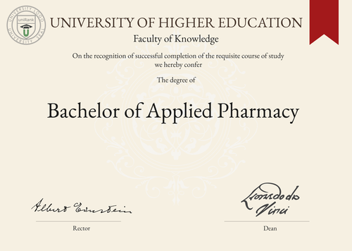 Bachelor of Applied Pharmacy (BAP) program/course/degree certificate example