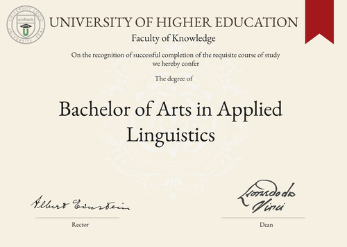 Bachelor of Arts in Applied Linguistics (BA in Applied Linguistics) program/course/degree certificate example