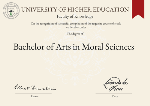 Bachelor of Arts in Moral Sciences (BA in Moral Sciences) program/course/degree certificate example