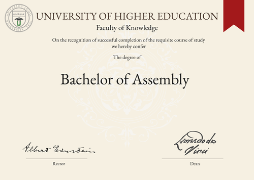 Bachelor of Assembly (B.A.) program/course/degree certificate example