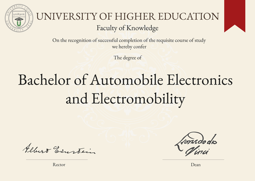 Bachelor of Automobile Electronics and Electromobility (B.AEE) program/course/degree certificate example