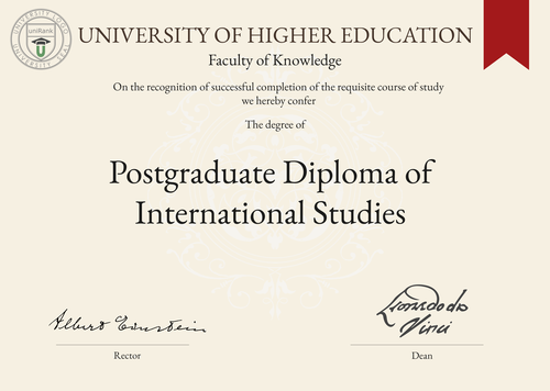 Postgraduate Diploma of International Studies (PGDIS) program/course/degree certificate example