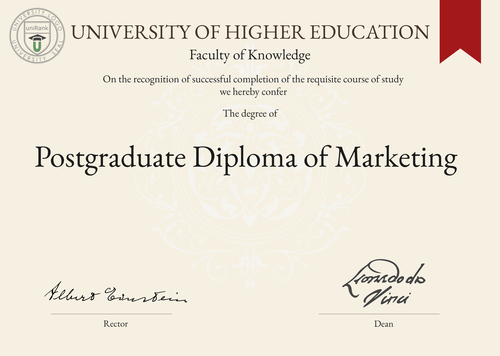 Postgraduate Diploma of Marketing (PGDip Marketing) program/course/degree certificate example