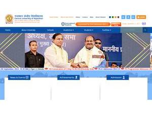 राजस्थान केन्द्रीय विश्वविद्यालय's Website Screenshot
