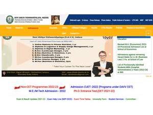 देवी अहिल्या विश्वविद्यालय's Website Screenshot
