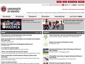 University of Trento's Website Screenshot