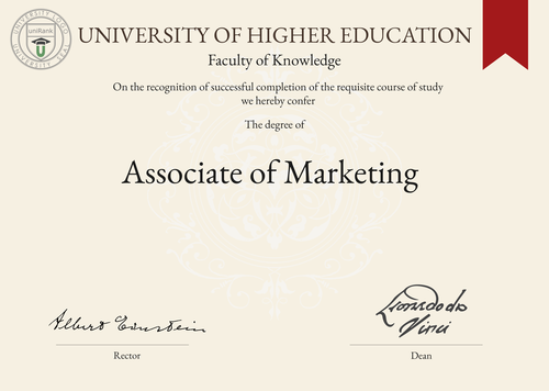 Associate of Marketing (A.M.) program/course/degree certificate example