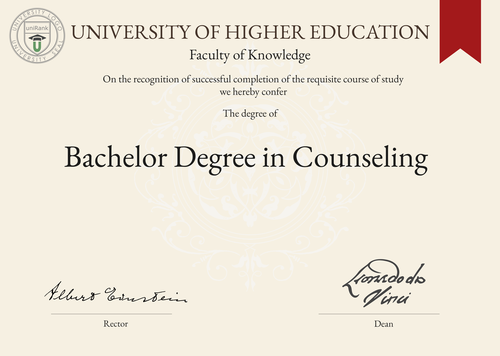 Bachelor Degree in Counseling (BSc in Counseling) program/course/degree certificate example