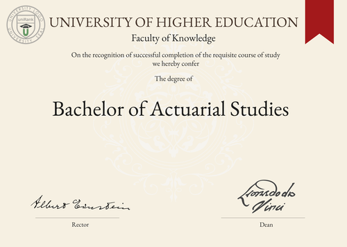 Bachelor of Actuarial Studies (BActStud) program/course/degree certificate example