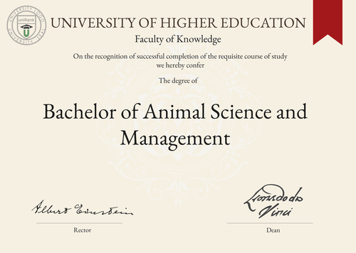 Bachelor of Animal Science and Management (BASM) program/course/degree certificate example