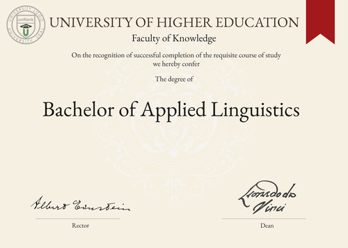 Bachelor of Applied Linguistics (BAL) program/course/degree certificate example