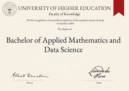 Bachelor of Applied Mathematics and Data Science (BAMDS) program/course/degree certificate example