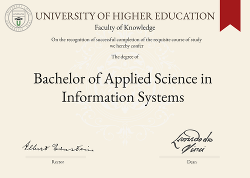 Bachelor of Applied Science in Information Systems (BASIS) program/course/degree certificate example