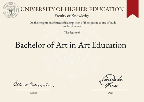 Bachelor of Art in Art Education (B.A. in Art Education) program/course/degree certificate example
