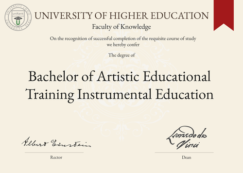 Bachelor of Artistic Educational Training Instrumental Education (BAETIE) program/course/degree certificate example