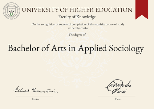 Bachelor of Arts in Applied Sociology (BAAS) program/course/degree certificate example