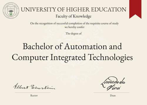 Bachelor of Automation and Computer Integrated Technologies (B.A.C.I.T.) program/course/degree certificate example
