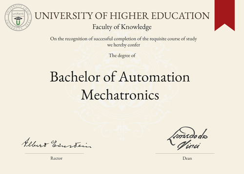 Bachelor of Automation Mechatronics (B.A.M.) program/course/degree certificate example