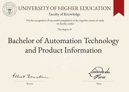 Bachelor of Automation Technology and Product Information (B.A.T.P.I.) program/course/degree certificate example