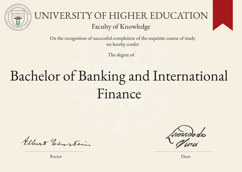 Bachelor of Banking and International Finance (B.B.I.F.) program/course/degree certificate example