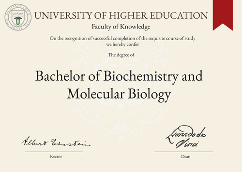 Bachelor of Biochemistry and Molecular Biology (B.BMB) program/course/degree certificate example