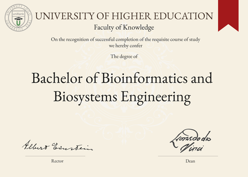 Bachelor of Bioinformatics and Biosystems Engineering (B.BBE) program/course/degree certificate example