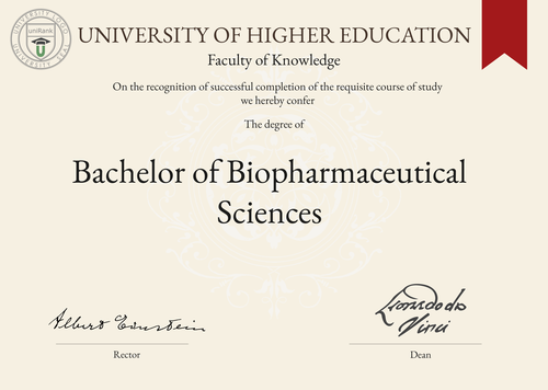 Bachelor of Biopharmaceutical Sciences (B.BPS) program/course/degree certificate example