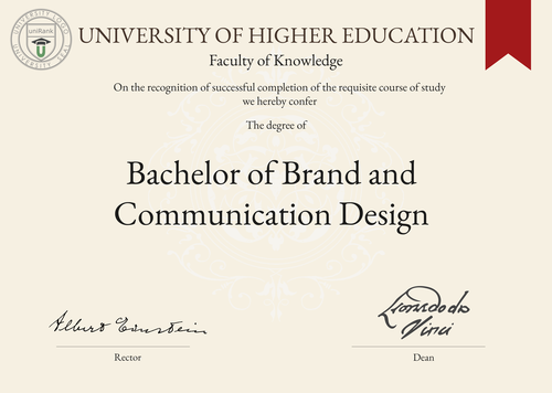 Bachelor of Brand and Communication Design (B.BCD) program/course/degree certificate example