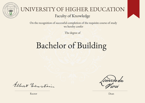 Bachelor of Building (BBldg) program/course/degree certificate example