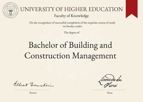 Bachelor of Building and Construction Management (BBM) program/course/degree certificate example