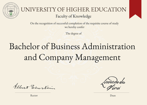 Bachelor of Business Administration and Company Management (BBA in Company Management) program/course/degree certificate example