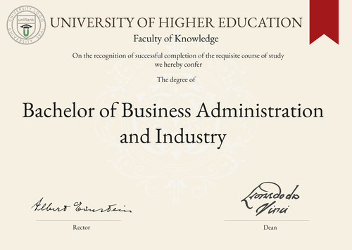 Bachelor of Business Administration and Industry (BBA) program/course/degree certificate example