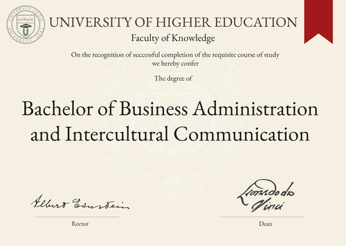 Bachelor of Business Administration and Intercultural Communication (BBAIC) program/course/degree certificate example