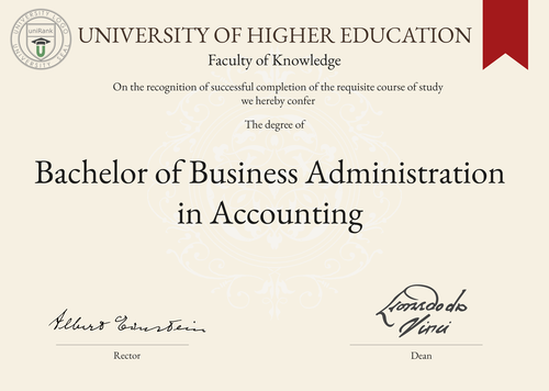 Bachelor of Business Administration in Accounting (BBA in Accounting) program/course/degree certificate example