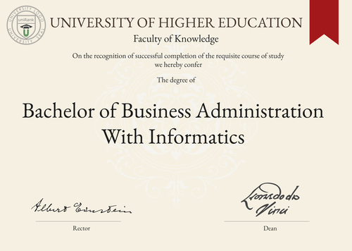 Bachelor of Business Administration with Informatics (BBA With Informatics) program/course/degree certificate example