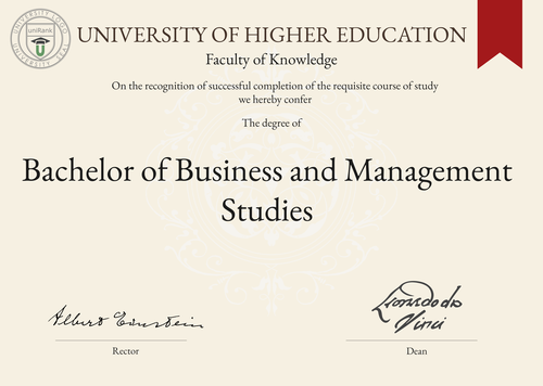 Bachelor of Business and Management Studies (B.B.M.S.) program/course/degree certificate example