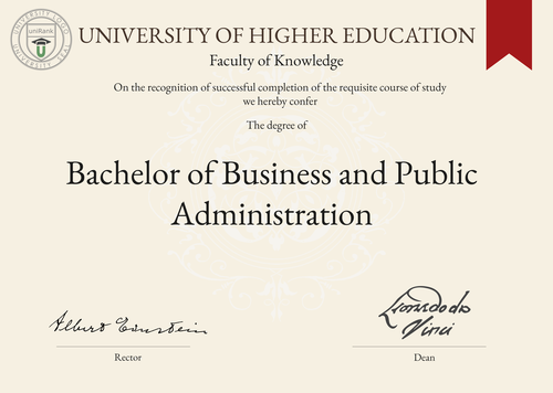 Bachelor of Business and Public Administration (B.B.P.A.) program/course/degree certificate example