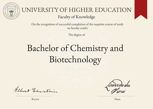 Bachelor of Chemistry and Biotechnology (B.Chem.Biotech.) program/course/degree certificate example