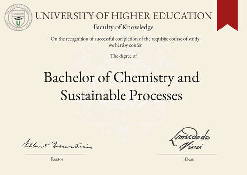 Bachelor of Chemistry and Sustainable Processes (BChemSP) program/course/degree certificate example
