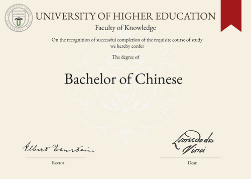 Bachelor of Chinese (B.Chin) program/course/degree certificate example