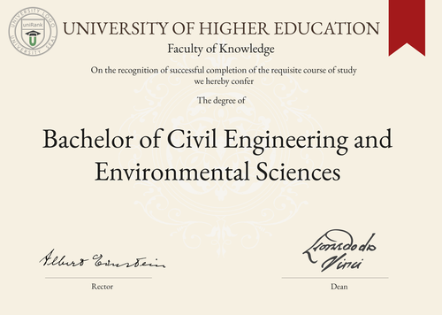 Bachelor of Civil Engineering and Environmental Sciences (BCEES) program/course/degree certificate example