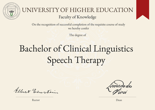 Bachelor of Clinical Linguistics Speech Therapy (BCLST) program/course/degree certificate example
