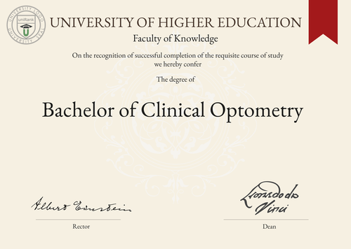 Bachelor of Clinical Optometry (BCO) program/course/degree certificate example