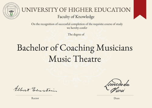 Bachelor of Coaching Musicians Music Theatre (BCMMT) program/course/degree certificate example