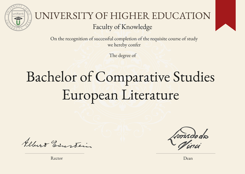 Bachelor of Comparative Studies European Literature (B.C.S. European Literature) program/course/degree certificate example