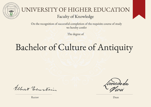 Bachelor of Culture of Antiquity (BCA) program/course/degree certificate example